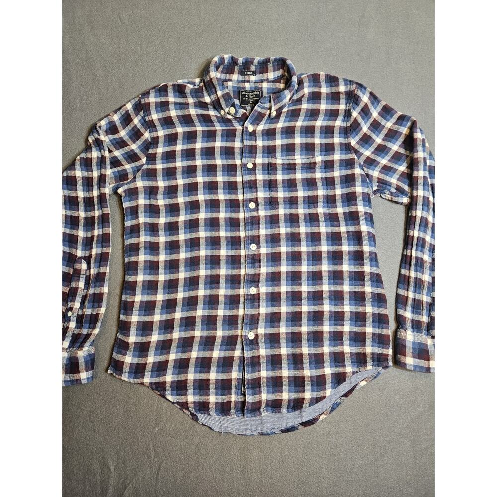 Abercrombie And Fitch Shirt Mens XL Plaid Muscle Long Sleeve Button Down Shirt